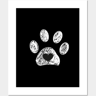 Doodle paw print with heart white Posters and Art